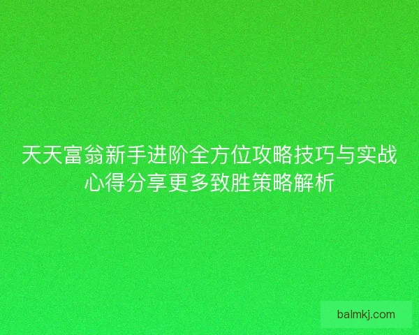 天天富翁新手进阶全方位攻略技巧与实战心得分享更多致胜策略解析