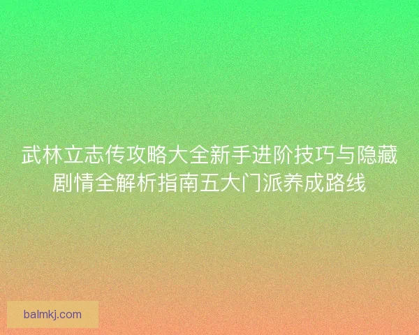 武林立志传攻略大全新手进阶技巧与隐藏剧情全解析指南五大门派养成路线